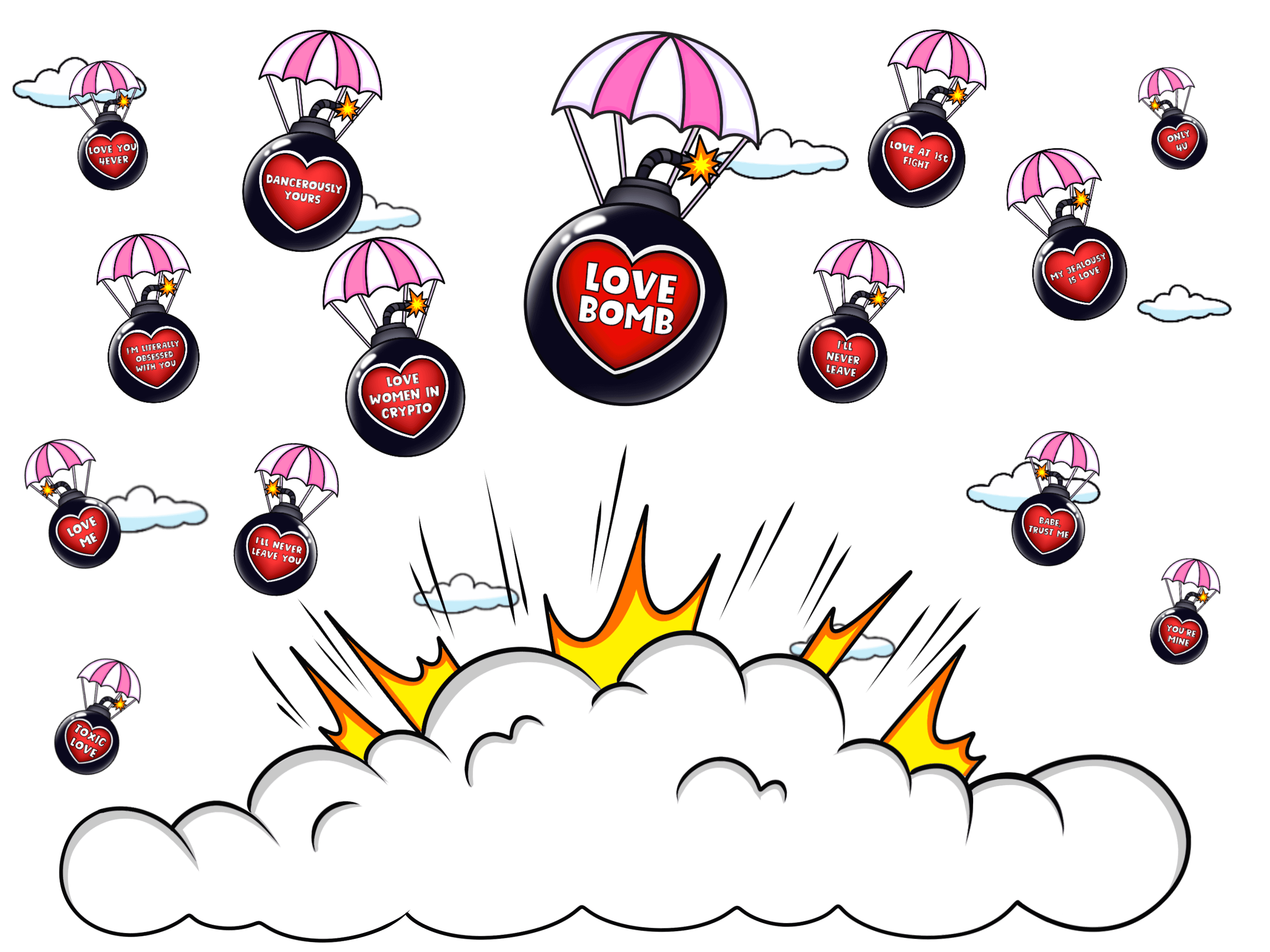 Love Bombs falling from sky